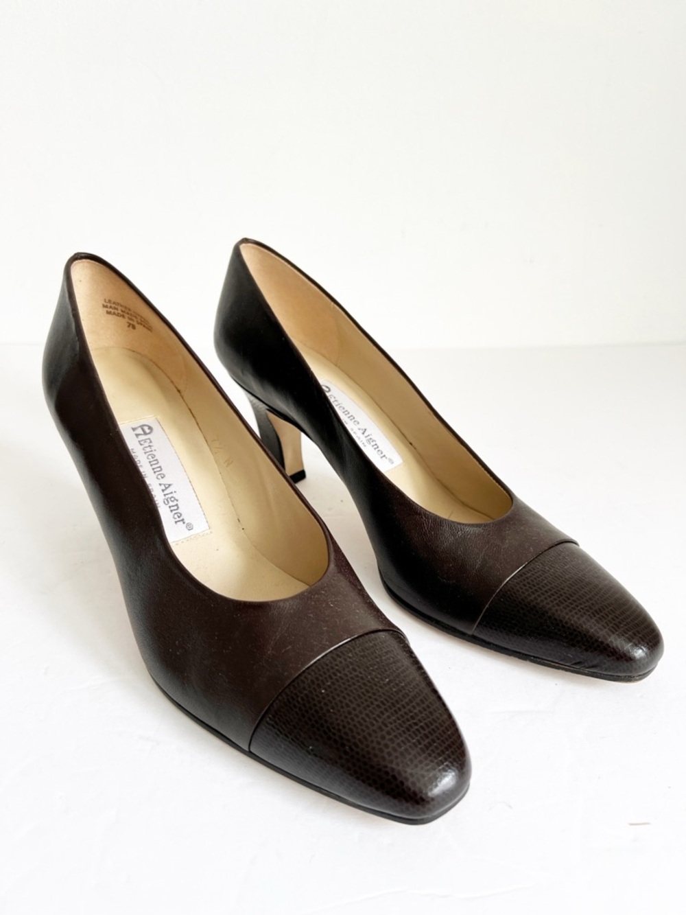 SZ 7.5N Etienne Aigner Women's Dark Brown Leather Pumps Vintage